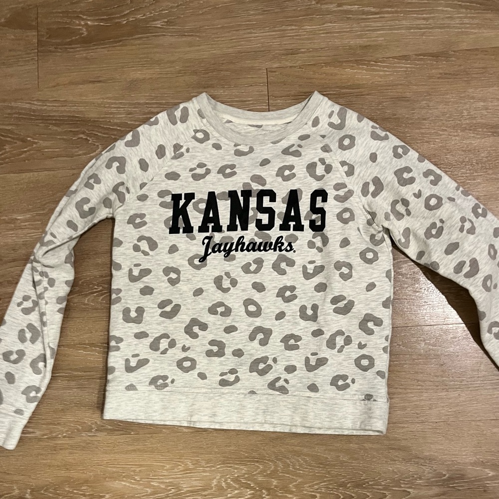 KU Jayhawk cheetah print crew neck